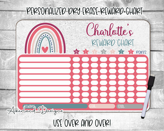 Reusable Reward Chart | Personalized Dry Erase Chore Chart | Dry Erase Board with Black Dry Erase Pen and Eraser Included