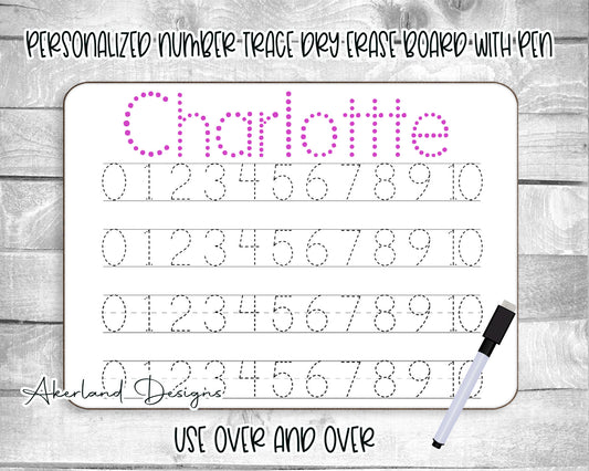 Personalized Reusable Numbers Practice Trace Board | Dry Erase Board with Black Dry Erase Pen with Eraser Included | Home School Tools