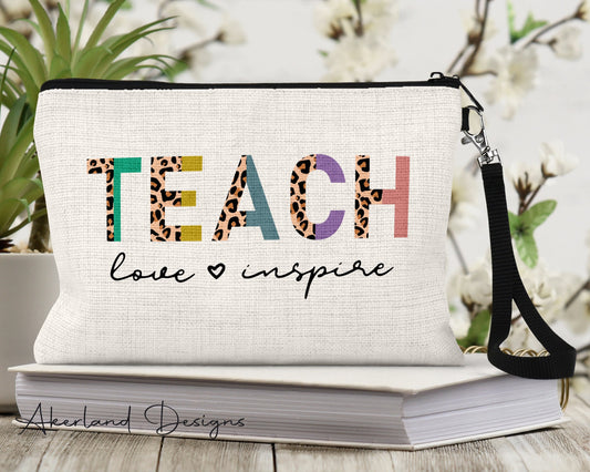 Teacher Zipper Pouch | Personalized with a name | Size: 9.45" x 5.90" Pencil Bag w/ Wristlet