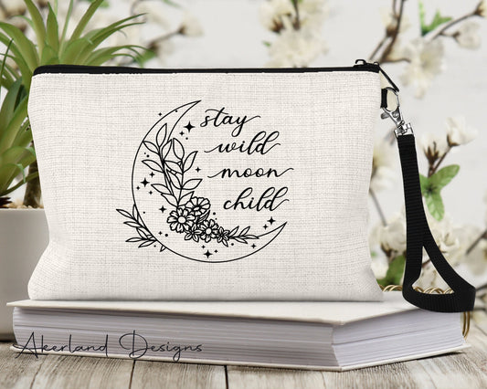 Stay Wild Make Up Bag | Make Up Pouch | Personalized with a name | Size: 9.45" x 5.90" Pencil Bag w/ Wristlet
