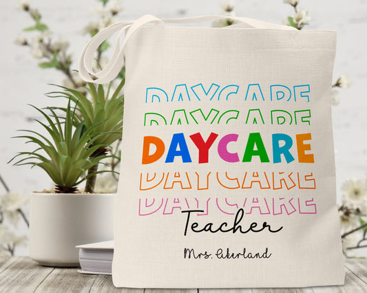 Daycare Teacher Personalized Tote Bag | 15 x 16 Canvas Tote Bag
