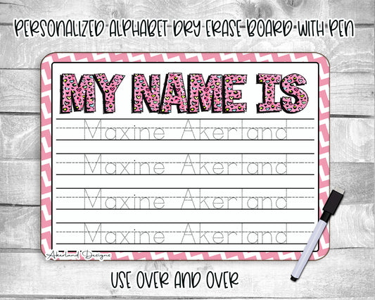 Personalized Reusable Name Practice Trace Board | Dry Erase Board with Black Dry Erase Pen Included | Home School Tools