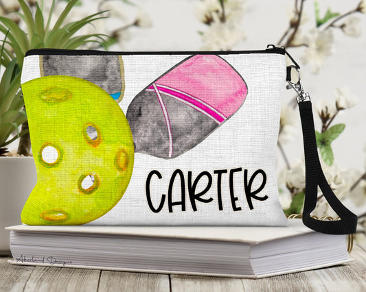 Pickleball Cosmetic Bag Zipper Pouch Personalized with name | Size: 9.45" x 5.90" Pencil Bag w/ Wristlet