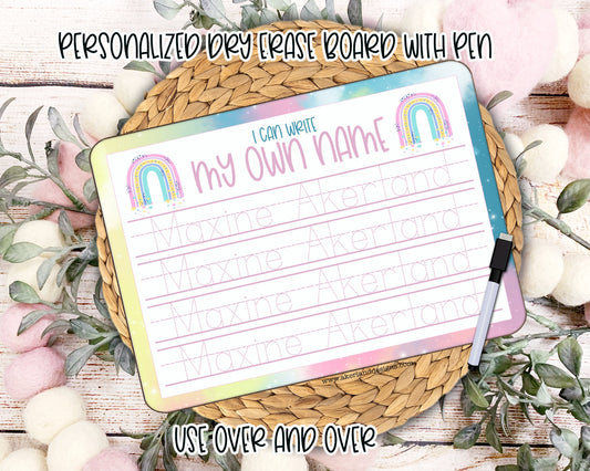 Personalized Reusable Name Practice Trace Board | Dry Erase Board with Black Dry Erase Pen Included | Cursive, Numbers, Alphabet and Shapes