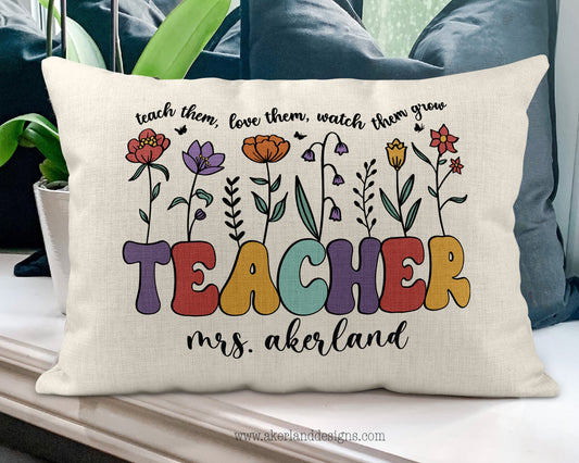 Personalized Teacher Pillow Case 12 x 18 Inch - Custom Couch Pillow