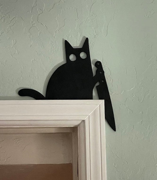 Black Cat Door Topper - Halloween Decor 10" x 10"
