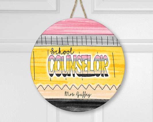School Counselor Door Hanger - 12" Round - Personalized with a name - Counselor Appreciation Gift - School Decor