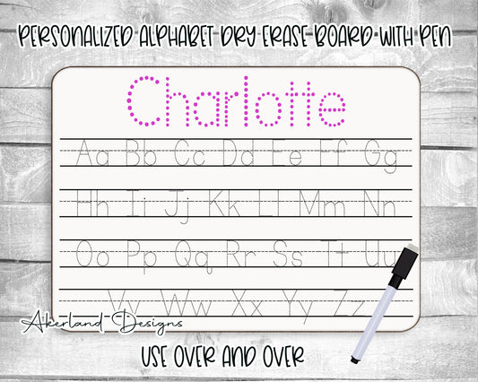 Personalized Reusable Alphabet Practice Trace Board | Dry Erase Board with Black Dry Erase Pen with Eraser Included | Home School Tools