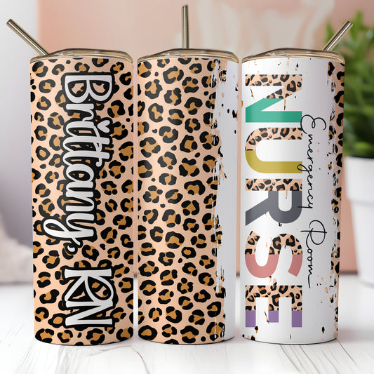 Emergency Room Nurse Leopard Print Tumbler Personalized with a name 20 oz or 30 oz Tumbler with Straw - Gift for Nurse