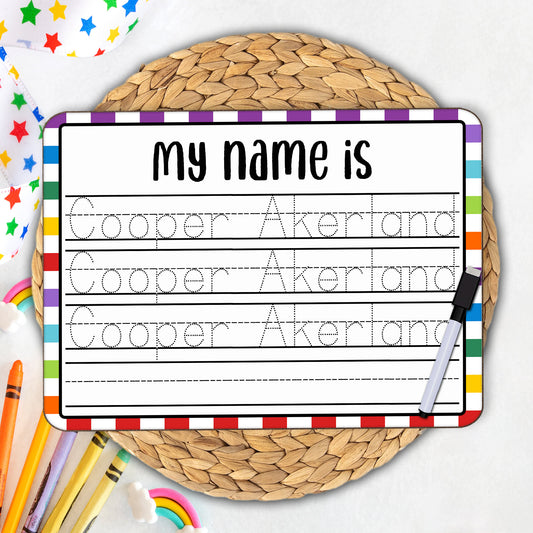 Personalized Reusable Name Practice Trace Board | Dry Erase Board with Black Dry Erase Pen Included | Homeschool Tools | Alphabet Practice