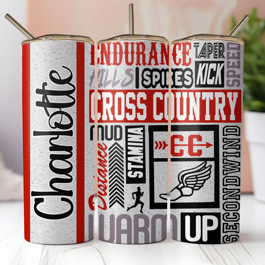 Red Cross Country Tumbler / Custom Cross Country Team Tumbler / Personalize with name / 20oz Skinny Tumbler