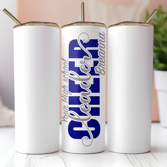Cheerleader 20 oz or 30 oz Tumbler with straw.. Customize all the colors to match your squad! Image is permanent and will not peel off!