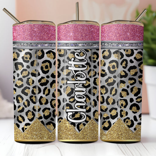 Leopard Pencil Tumbler personalized with a name 20 oz or 30 oz tumbler with straw