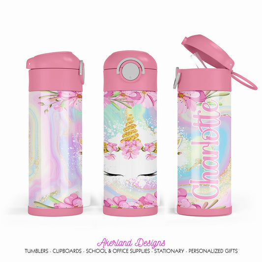Unicorn KidsTumbler /Flip Top SPILL PROOF 12oz / Personalize with a name