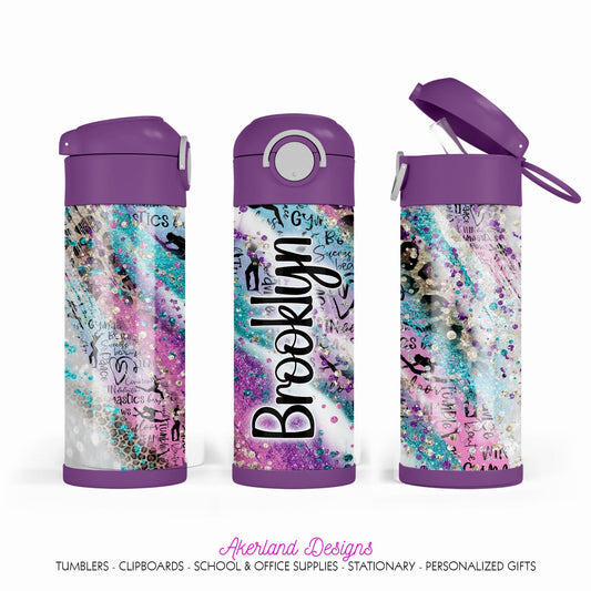 Gymnastics Kids Flip Top SPILL PROOF 12oz Tumbler with Straw | Personalize with a name